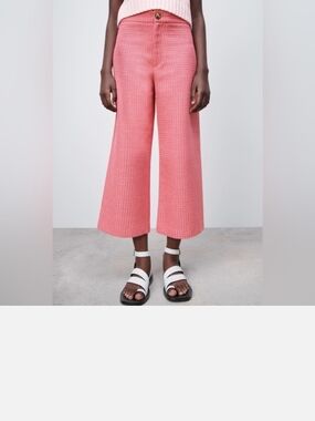 Zara Pink Tweed Cropped Tweed Trousers